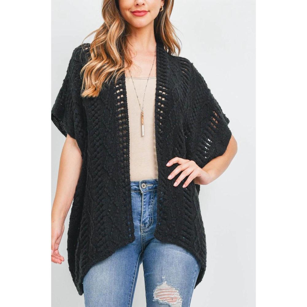 NEW RIAH FASHION crochet pattern cardigan in black